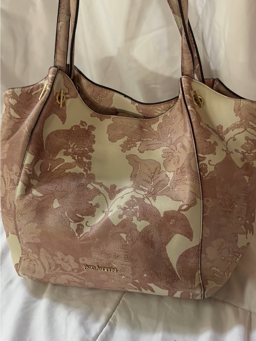 Enzo Angiolini Blush Floral Tote with Cream Accents
